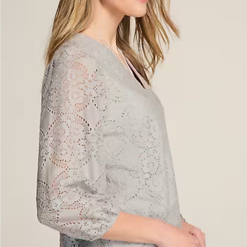 🦋NWT🦋J. Jill Light Gray Lace Blouse - Picture 3 of 8